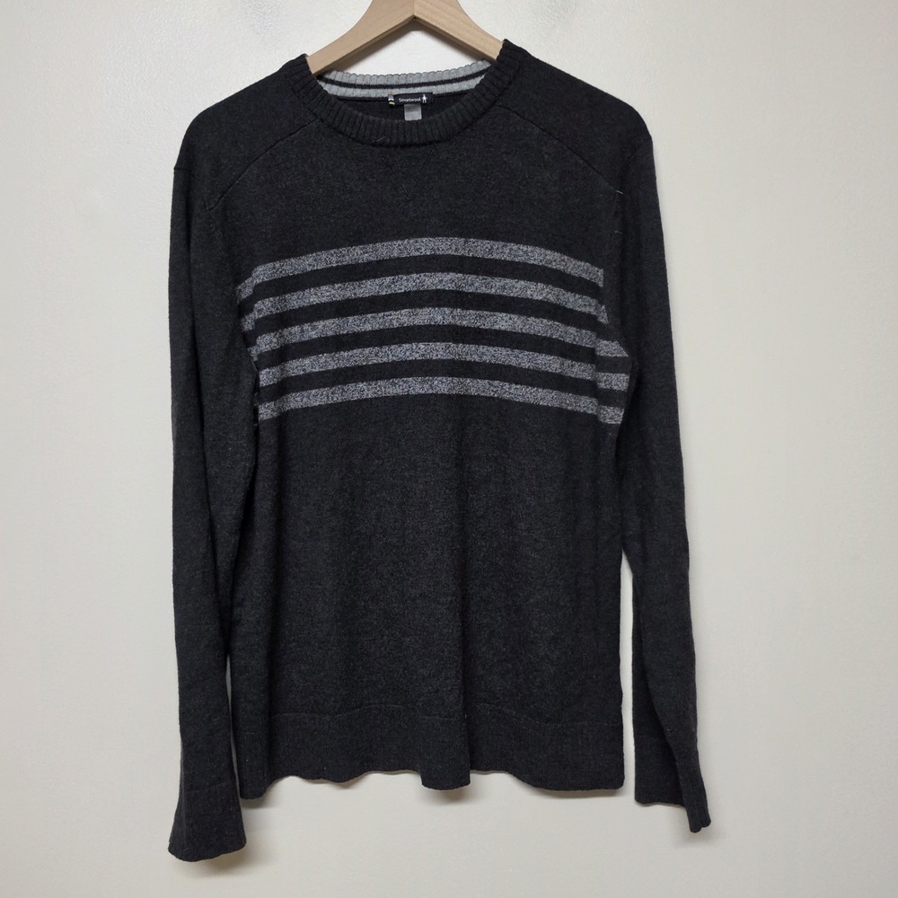 SmartWool Gray with Gray Stripe L/S Crewneck Nylon Wool Acrylic Sweater Mens LRG